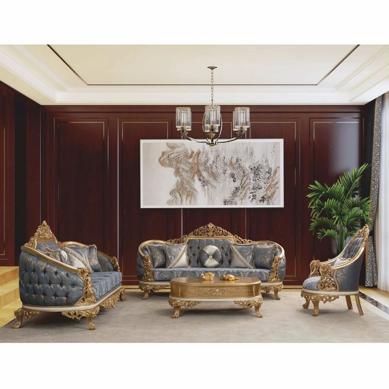 Casa Padrino Luxus Barock Sessel Blau / Weiß / Gold - Barock Wohnzimmer Möbel