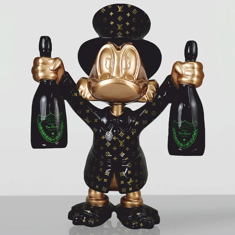 Casa Padrino XXL Deko Skulptur Ente Schwarz / Gold H. 120 cm - Große Deko Figur