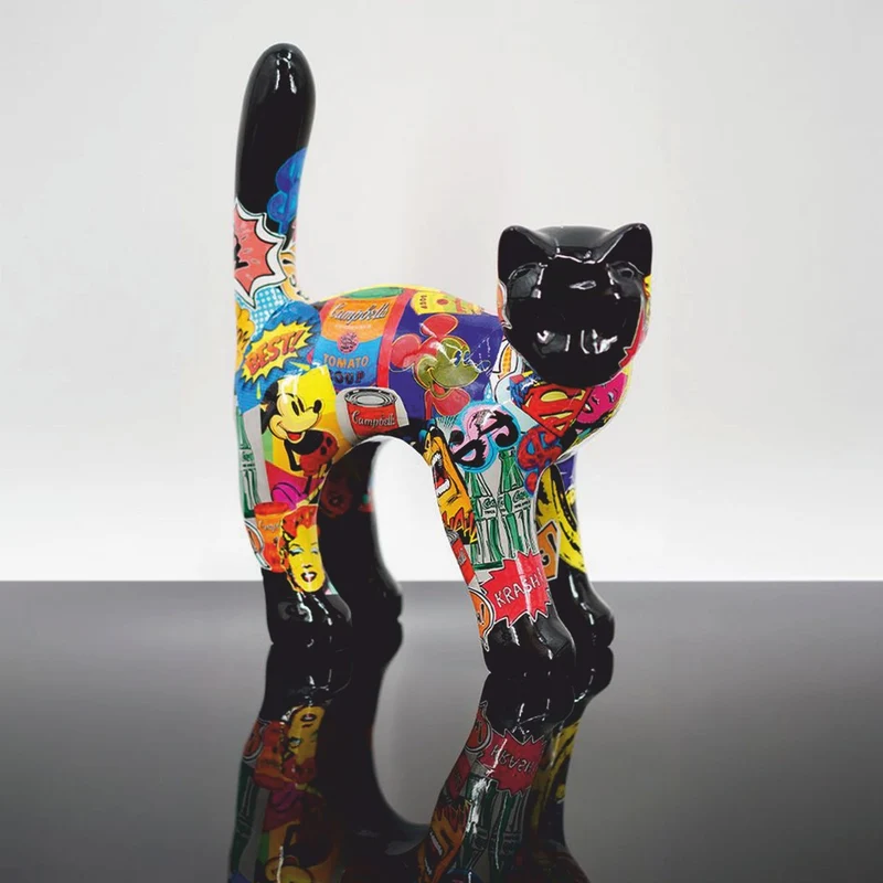Casa Padrino Deko Figur Katze Schwarz / Bunt 25 x H. 33 cm - Deko Tierfigur