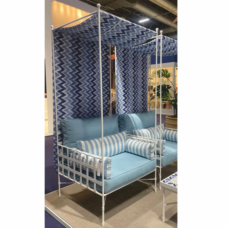 Casa Padrino Luxus Schmiedeeisen Sessel Weiß / Hellblau / Blau H. 200 cm - Hotel & Garten Sessel