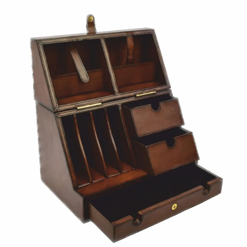 Casa Padrino Luxus Schreibtisch Oranizer Box Braun H. 43 cm - Schreibtisch Accessoires