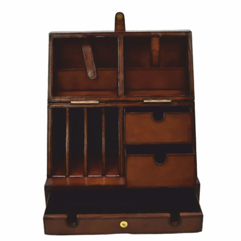 Casa Padrino Luxus Schreibtisch Oranizer Box Braun H. 43 cm - Schreibtisch Accessoires