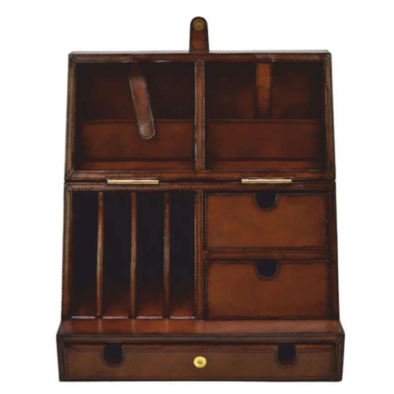 Casa Padrino Luxus Schreibtisch Oranizer Box Braun H. 43 cm - Schreibtisch Accessoires