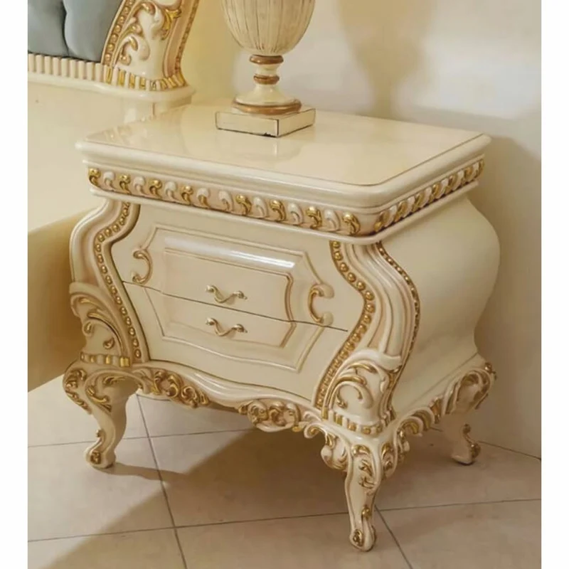 Casa Padrino Luxus Barock Nachtkommode mit 2 Schubladen Creme / Gold - Schlafzimmer Möbel
