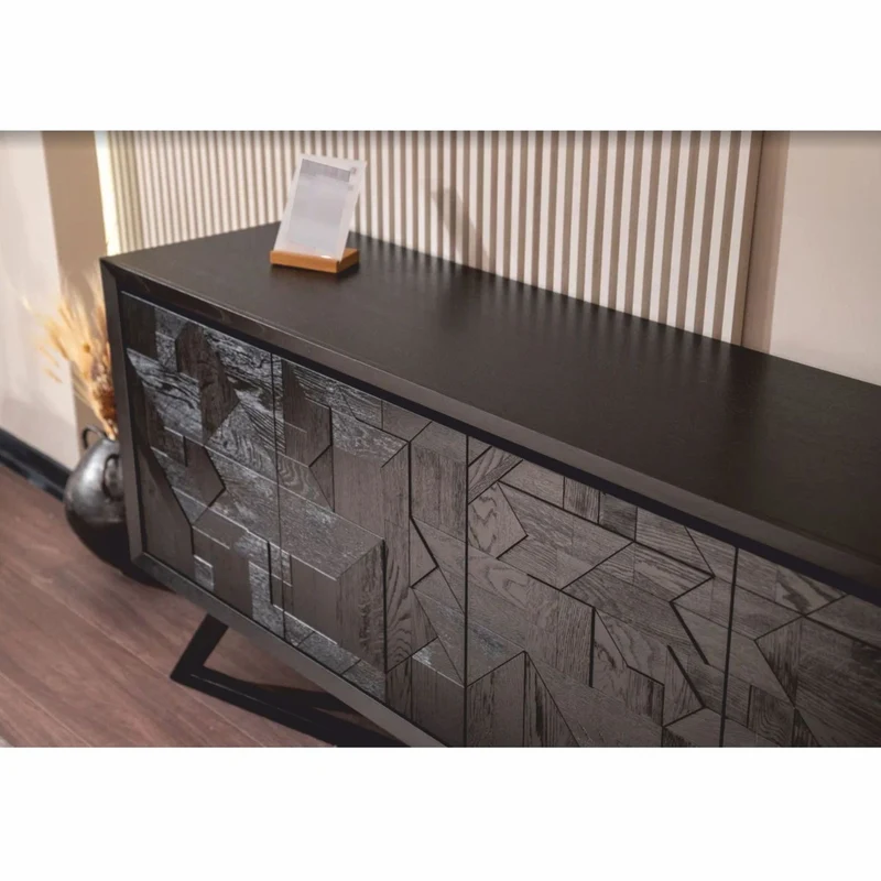 Casa Padrino Luxus Sideboard mit 4 Türen Schwarz 205 cm - Luxus Möbel