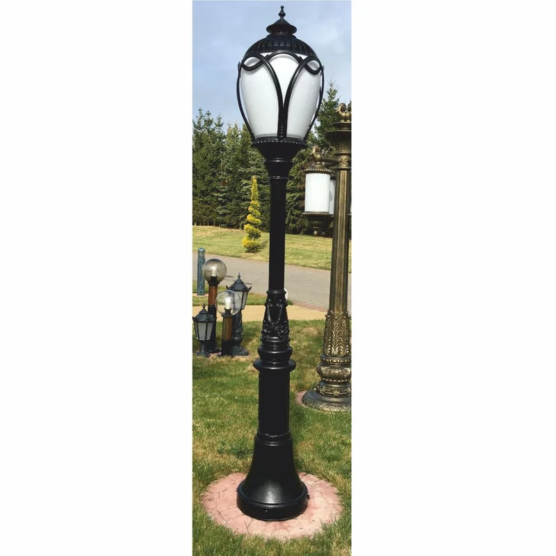 Casa Padrino Jugendstil Gartenlaterne Schwarz / Weiß H. 389,5 cm - Außenbeleuchtung
