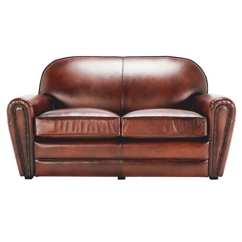 Casa Padrino Luxus Leder Sofa Braun / Schwarz 190 cm - Echtleder Möbel