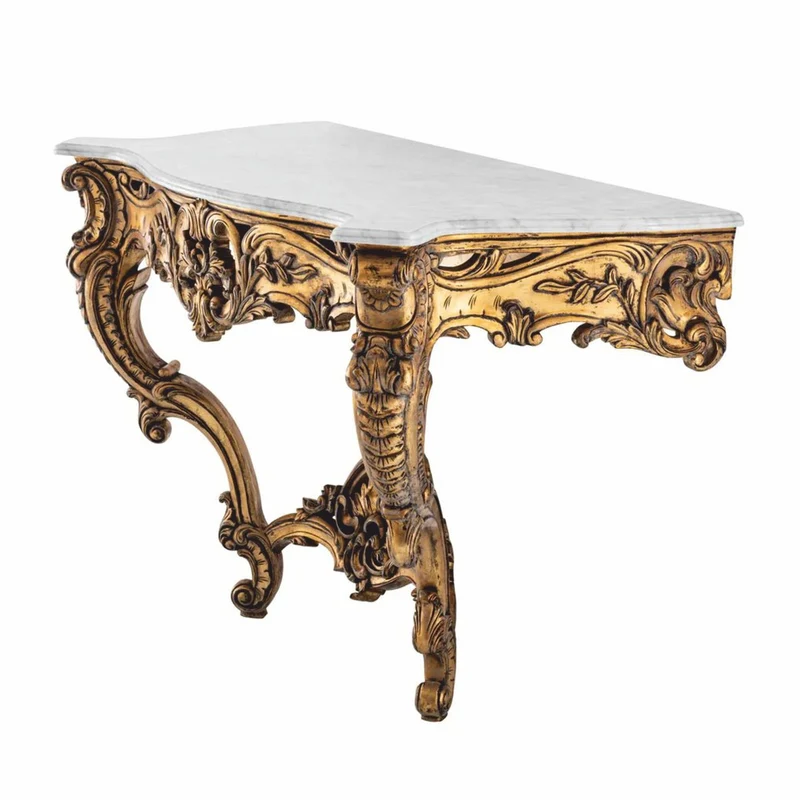 Casa Padrino Luxus Barock Mahagoni Konsole mit Marmorplatte Antik Gold / Weiß 125 cm