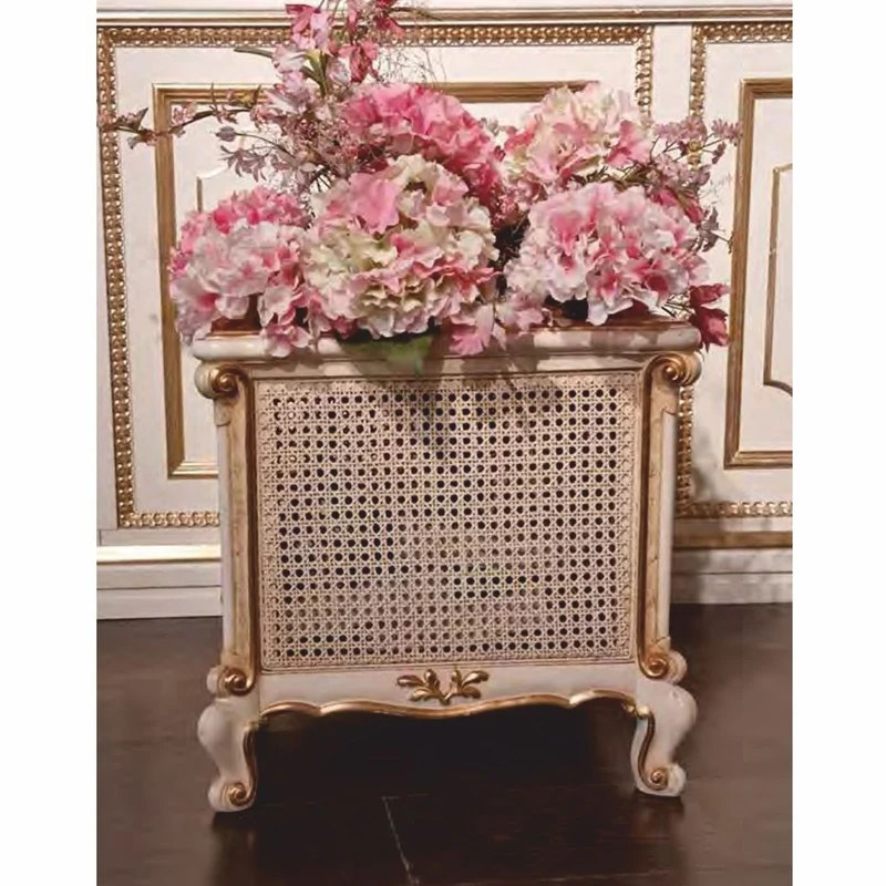 Casa Padrino Luxus Barock Blumentopf Weiß / Beige / Gold H. 45 cm - Made in Italy