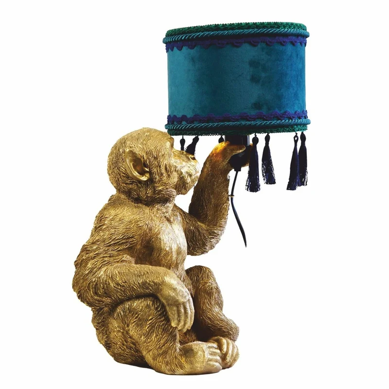 Casa Padrino Luxus Tischleuchte Affe Gold / Blau / Grün H. 50 cm - Luxus Leuchten