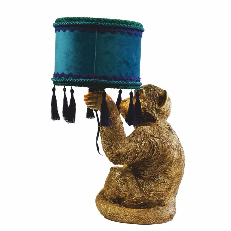 Casa Padrino Luxus Tischleuchte Affe Gold / Blau / Grün H. 50 cm - Luxus Leuchten