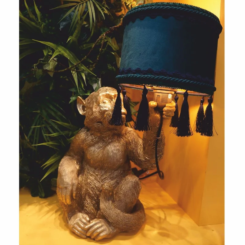 Casa Padrino Luxus Tischleuchte Affe Gold / Blau / Grün H. 50 cm - Luxus Leuchten