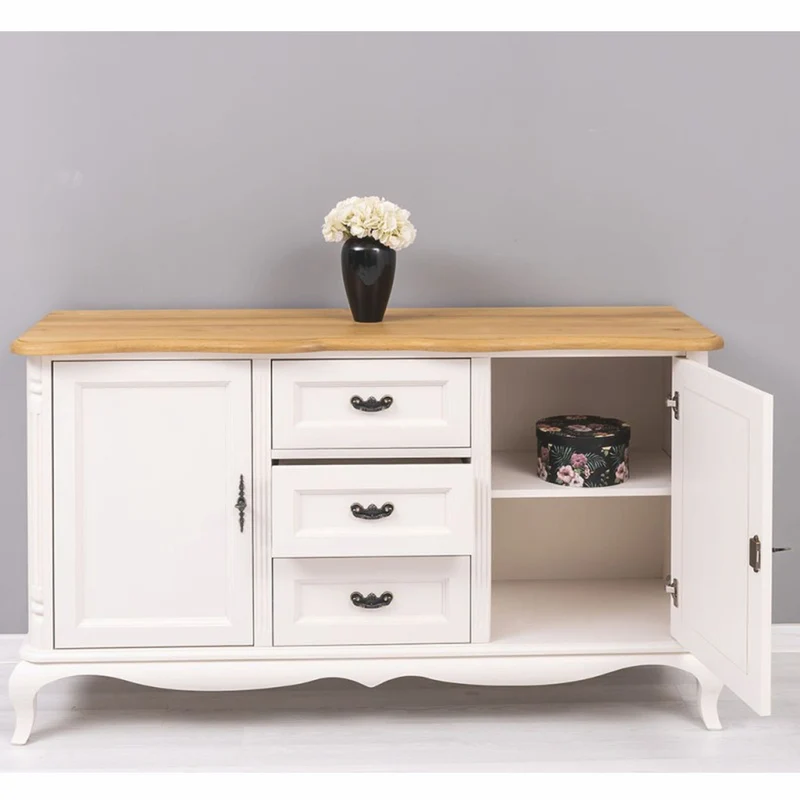 Casa Padrino Landhausstil Sideboard Weiß / Naturfarben 158 cm - Landhausstil Möbel