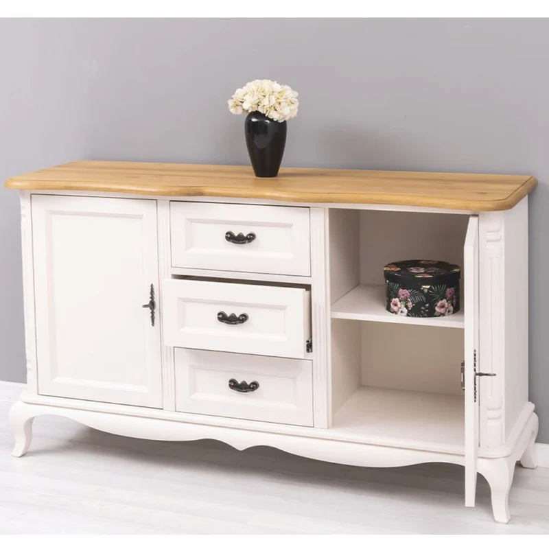 Casa Padrino Landhausstil Sideboard Weiß / Naturfarben 158 cm - Landhausstil Möbel