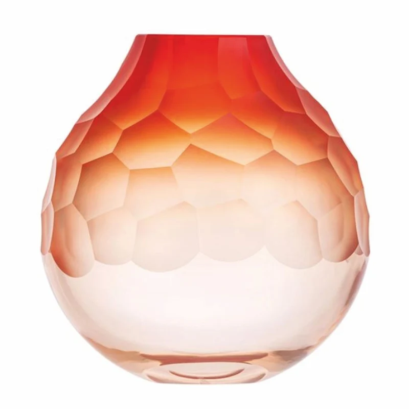 Casa Padrino Luxus Kristallglas Vase Korallenrot Ø 15 x H. 15 cm - Mundgeblasen & Handgeschliffen