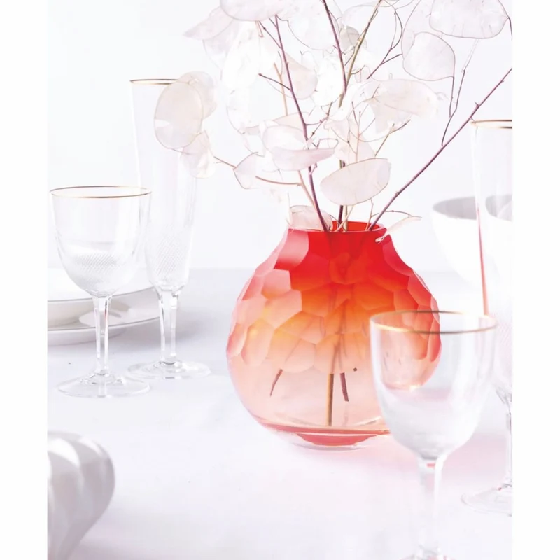 Casa Padrino Luxus Kristallglas Vase Korallenrot Ø 15 x H. 15 cm - Mundgeblasen & Handgeschliffen