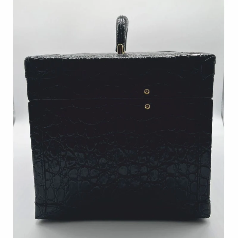 Casa Padrino Luxus Echtleder Schminkkoffer Schwarz / Gold 28 x 16 x H. 16 cm