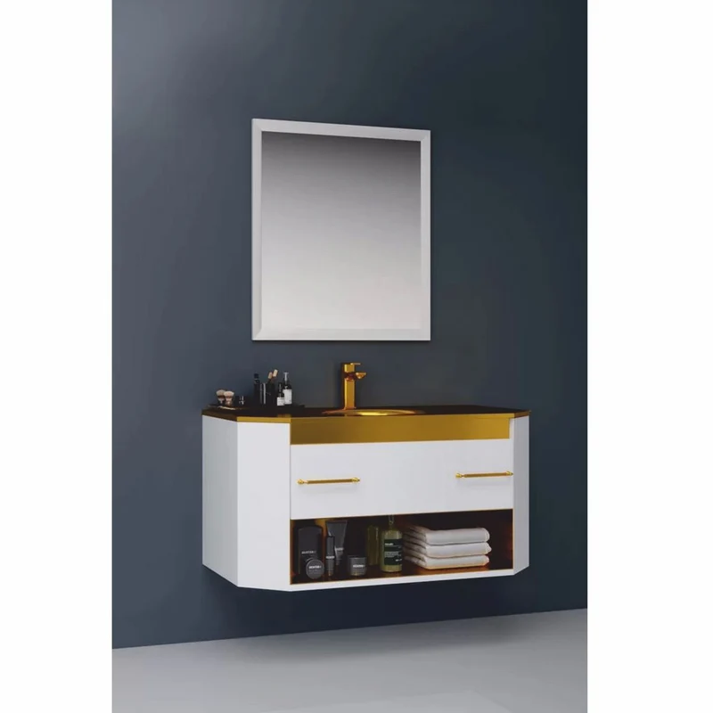 Casa Padrino Luxus Badezimmer Set Hochglanz Weiß / Gold 100 cm - Hotel & Badezimmer Inerior