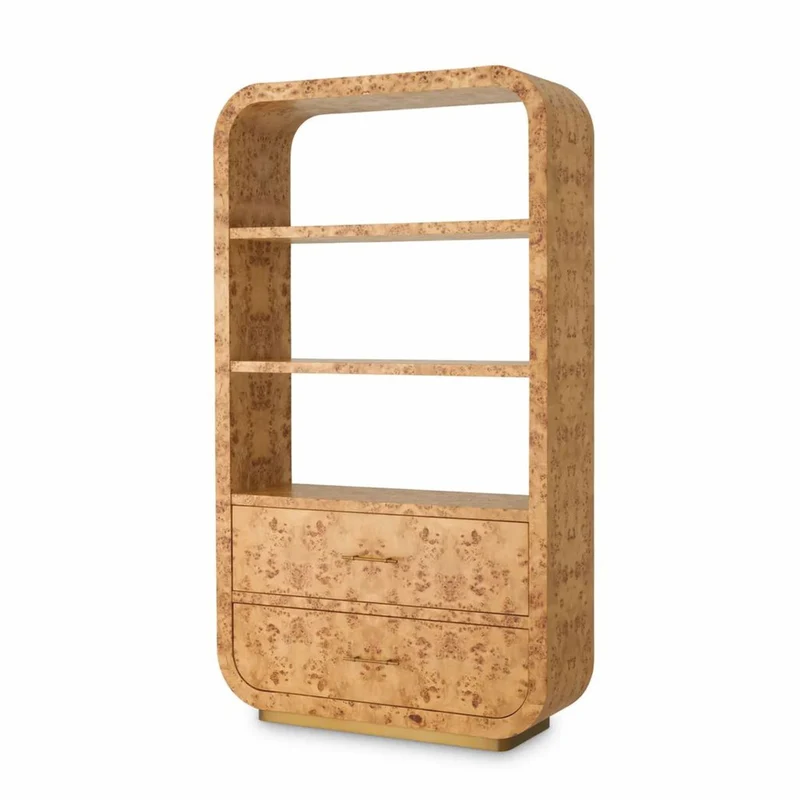Casa Padrino Luxus Regalschrank mit 2 Schubladen Hellbraun / Antik Messing H. 210 cm