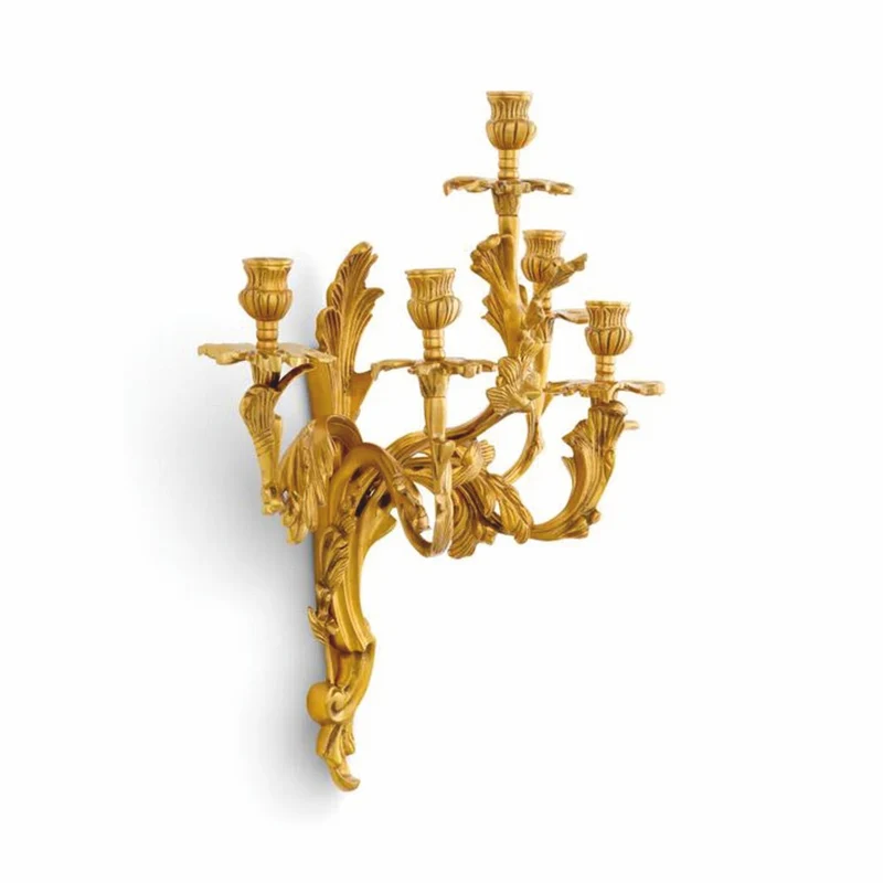 Casa Padrino Luxus Barock Wandkerzenhalter Antik Messing H. 55 cm - Barock Wanddeko