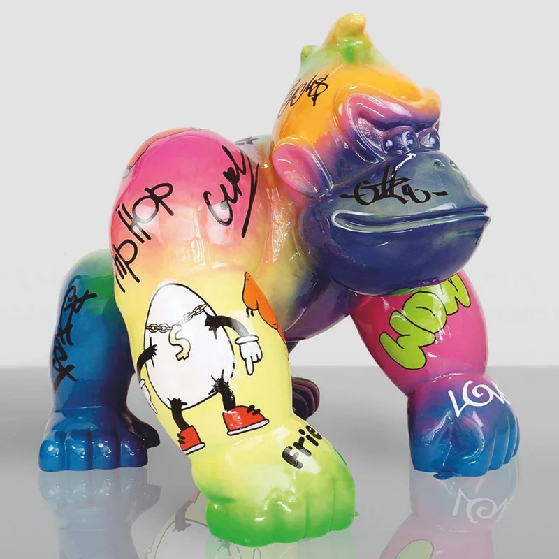 Casa Padrino XXL Deko Skulptur Gorilla Affe Bunt H. 104 cm - XXL Deko Figur