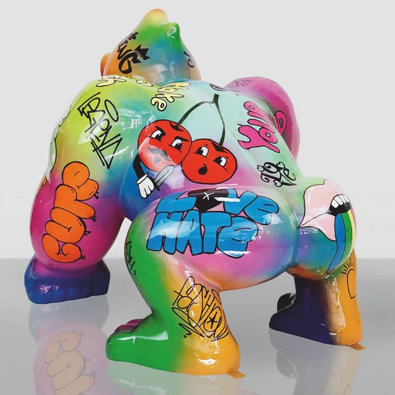Casa Padrino XXL Deko Skulptur Gorilla Affe Bunt H. 104 cm - XXL Deko Figur