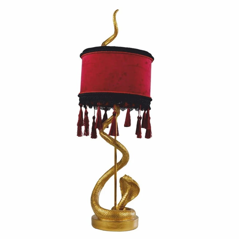 Casa Padrino Luxus Tischleuchte Schlange Gold / Bordeauxrot / Schwarz H. 80 cm - Luxus Leuchten