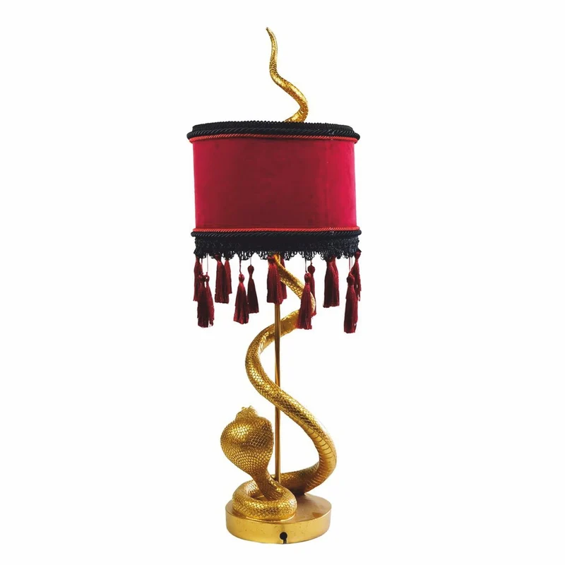 Casa Padrino Luxus Tischleuchte Schlange Gold / Bordeauxrot / Schwarz H. 80 cm - Luxus Leuchten