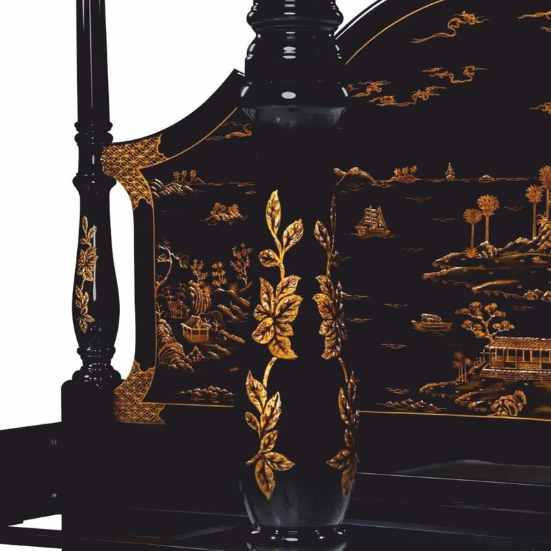 Casa Padrino Luxus Barock Himmelbett im chinesischen Stil Schwarz / Gold - Schlafzimmer Möbel