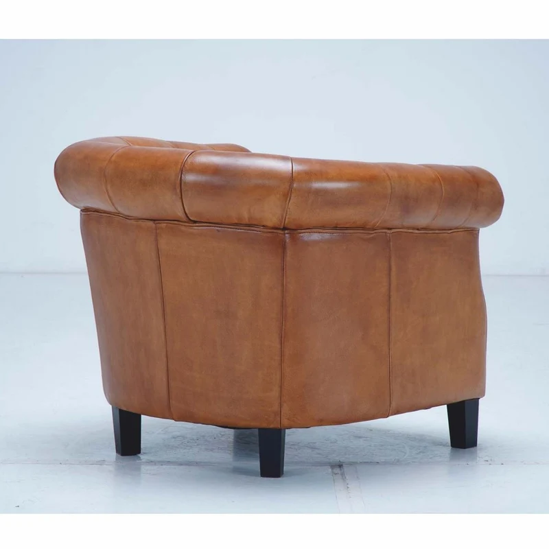 Casa Padrino Luxus Chesterfield Echtleder Sessel Hellbraun / Schwarz - Echtleder Möbel