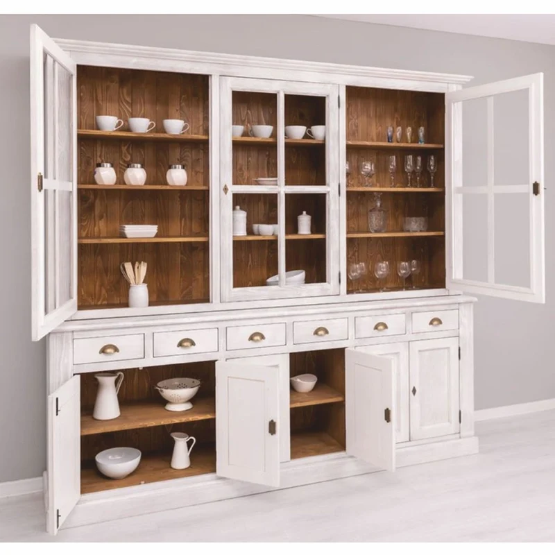 Casa Padrino Landhausstil Esszimmer Schrank Hellgrau / Braun 245 cm - Esszimmer Möbel