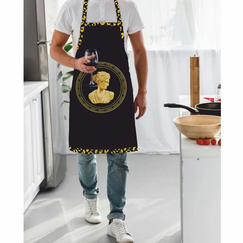 Casa Padrino Luxus Küchenschürze / Kochschürze Barock Frauenbüste Schwarz 80 cm