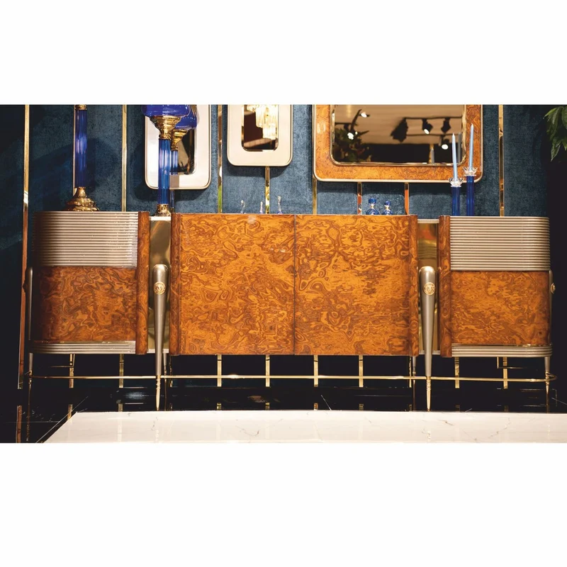 Casa Padrino Luxus Sideboard mit 4 Türen Braun / Grau / Gold 251,5 cm - Luxus Möbel