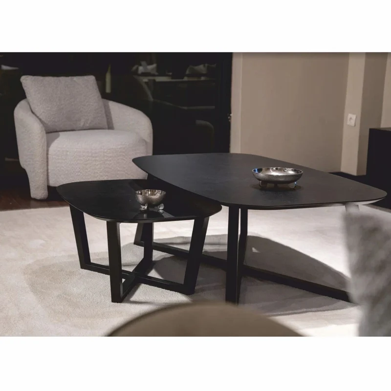 Casa Padrino Luxus Massivholz Couchtisch Set Schwarz - Hotel & Wohnzimmer Möbel