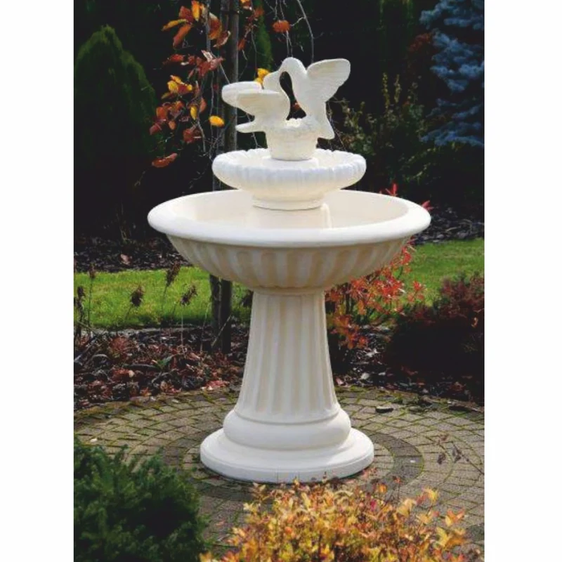 Casa Padrino Jugendstil Springbrunnen 2 Tauben Weiß / Beige Ø 92 x H. 136 cm