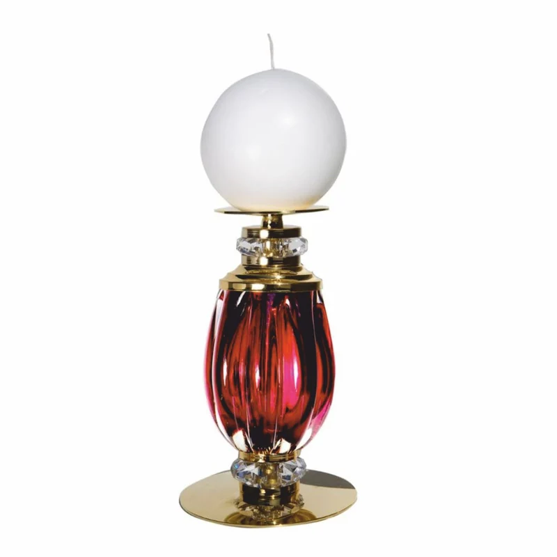 Casa Padrino Luxus Kristall Kerzenhalter Rubinrot / Gold H. 18 cm - Made in Italy