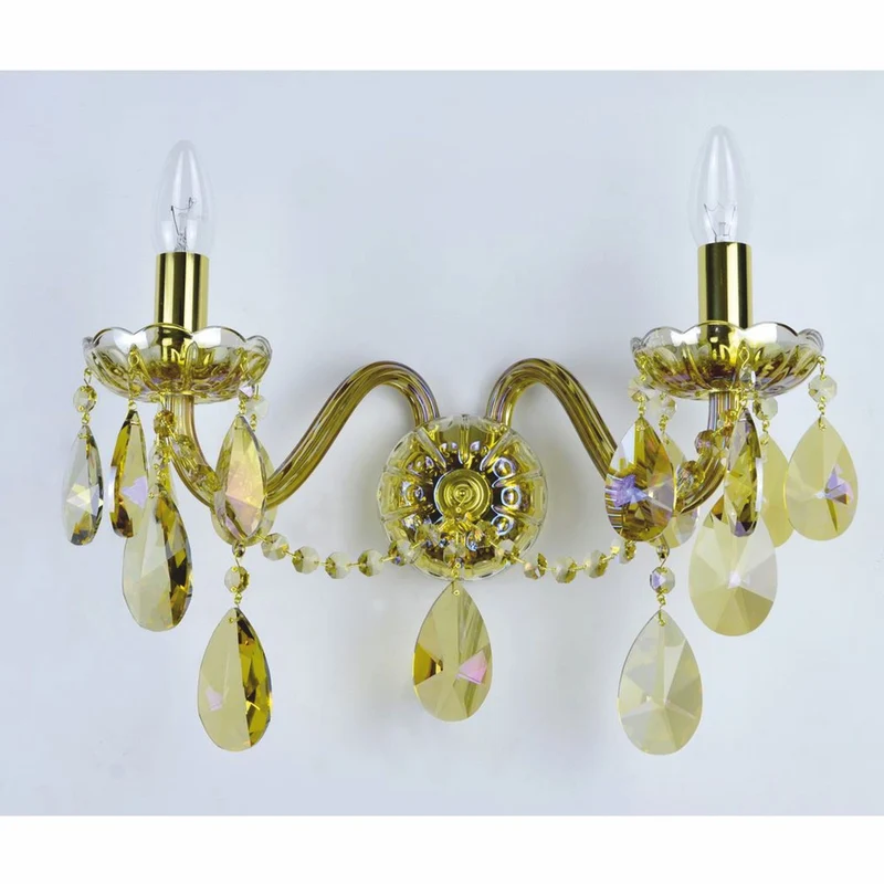 Casa Padrino Luxus Barock Kristall Doppel Wandleuchte Gold 38 x 20 x H. 25 cm - Barock Leuchten