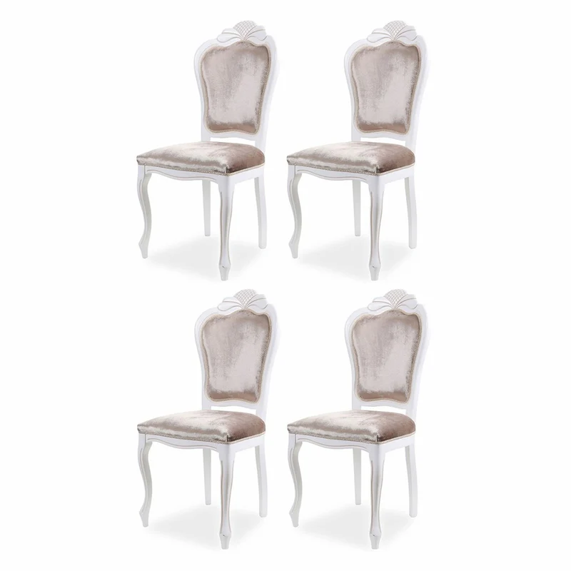 Casa Padrino Luxus Barock Samt Esszimmer Stuhl 4er Set Grau / Weiß - Barock Möbel