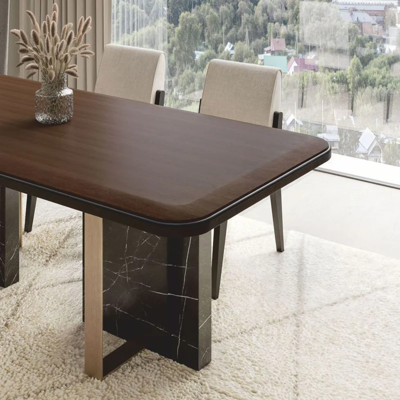 Casa Padrino Luxus Esstisch Dunkelbraun / Schwarz / Messing 215 cm - Hotel & Esszimmer Möbel