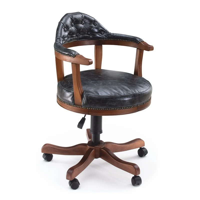 Casa Padrino Luxus Chesterfield Leder Bürostuhl Vintage Schwarz / Braun 60 x 60 x H. 95 cm - Echtleder Möbel