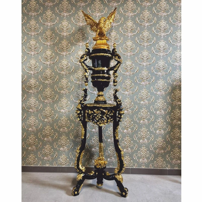 Casa Padrino Barock Säule mit Vase und Adler Schwarz / Gold H. 260 cm - Barock Möbel