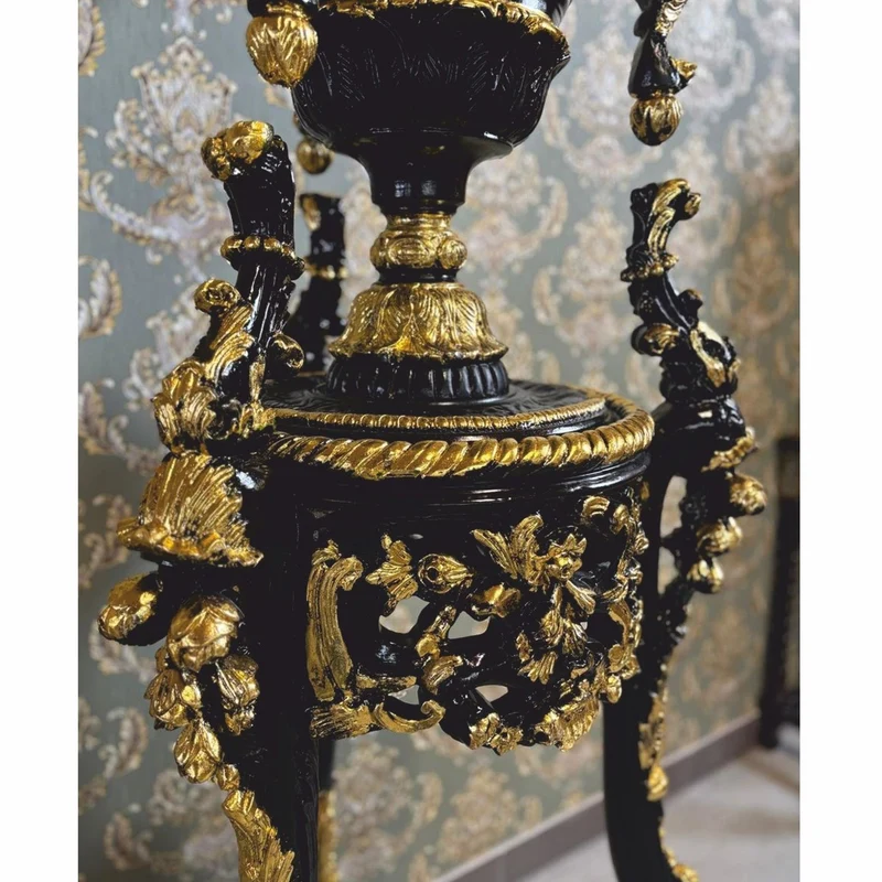 Casa Padrino Barock Säule mit Vase und Adler Schwarz / Gold H. 260 cm - Barock Möbel