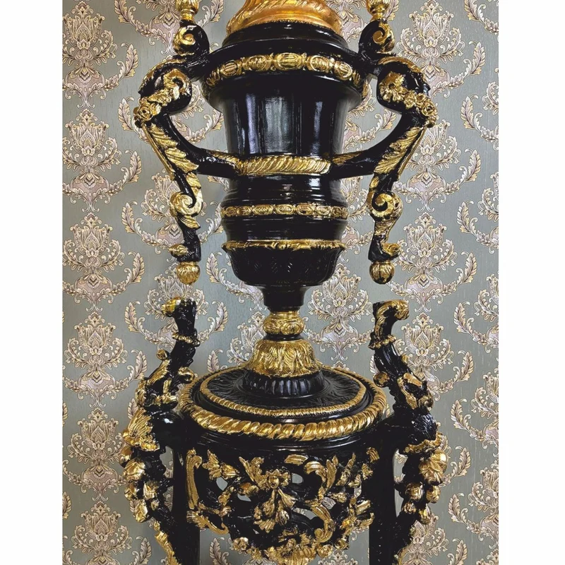 Casa Padrino Barock Säule mit Vase und Adler Schwarz / Gold H. 260 cm - Barock Möbel