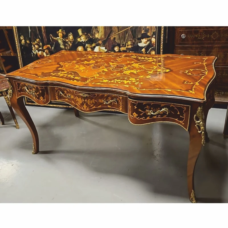 Casa Padrino Barock Sekretär mit 3 Schubladen Braun Intarsien / Gold 160 cm - Barock Büro Möbel