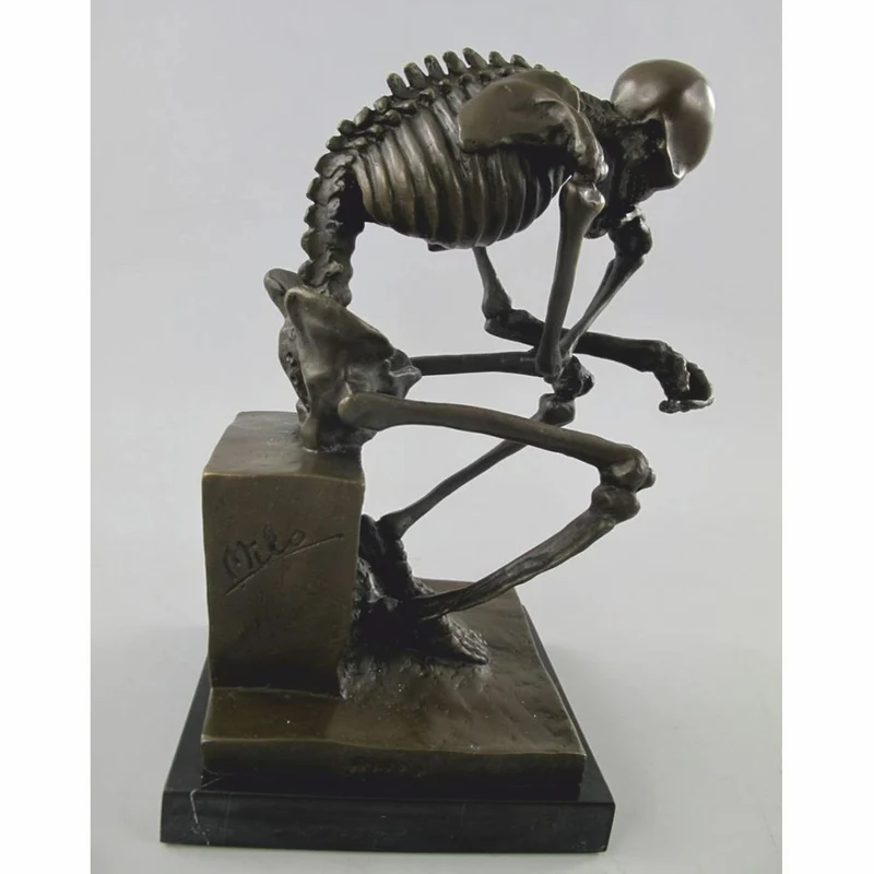 Casa Padrino Bronze Deko Skulptur Skelett Bronze / Schwarz H. 25 cm - Deko Accessoires