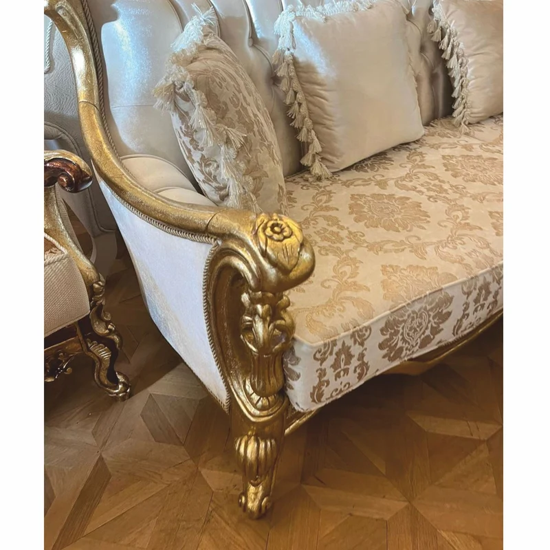 Casa Padrino Luxus Barock Wohnzimmer Sofa Creme / Gold 220 cm - Barock Möbel