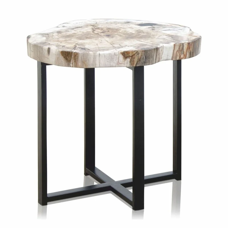 Casa Padrino Luxus Beistelltisch mit versteinerter Holz Tischplatte H. 45 cm - Luxus Möbel