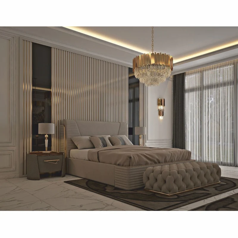 Casa Padrino Luxus Doppelbett Grau / Gold - Hotel & Schlafzimmer Interior