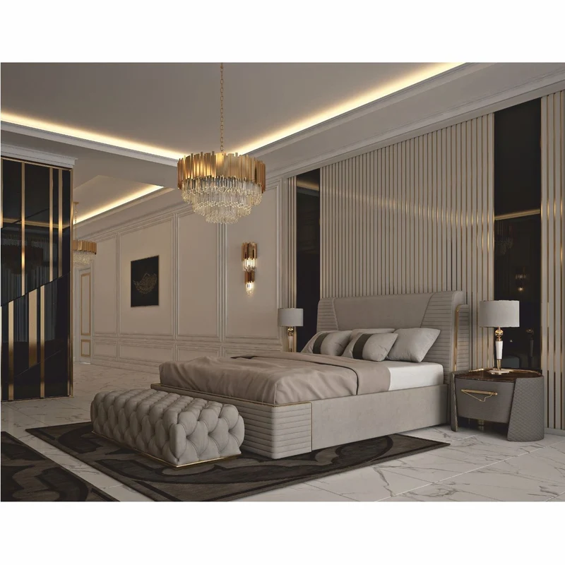 Casa Padrino Luxus Doppelbett Grau / Gold - Hotel & Schlafzimmer Interior