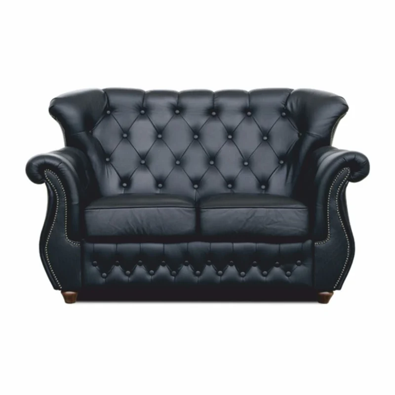 Casa Padrino Luxus Chesterfield Leder Sofa Schwarz / Dunkelbraun 150 cm - Echtleder Möbel